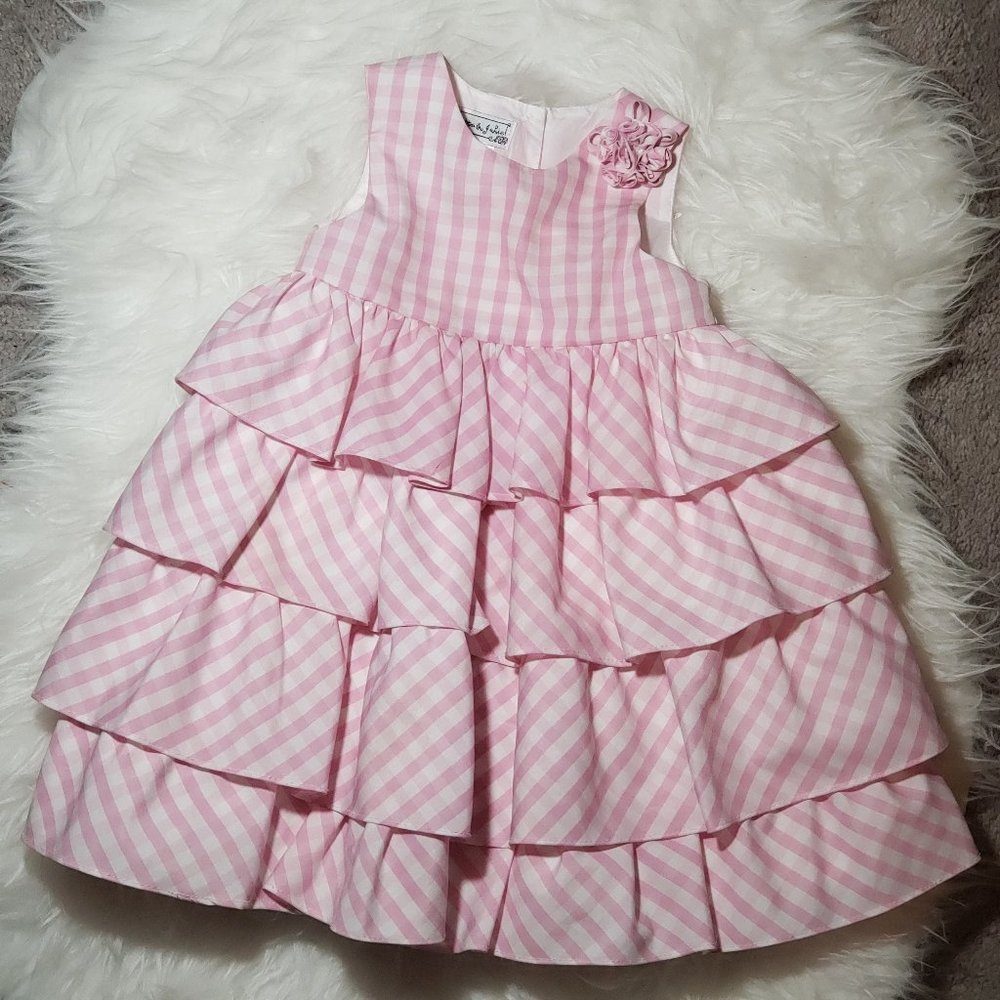 Pippa & Julie Pink Gingham Tiered Ruffles Dress